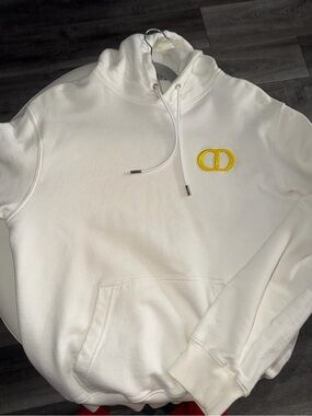 Authentic Dior White Hoodie with Yellow CD Patch